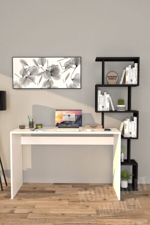 120x50 Praktischer Schreibtisch mit Bücherregal Weiß Schwarz Praktischer Schreibtisch - 2