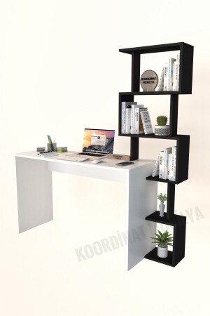 120x50 Praktischer Schreibtisch mit Bücherregal Weiß Schwarz Praktischer Schreibtisch - 5