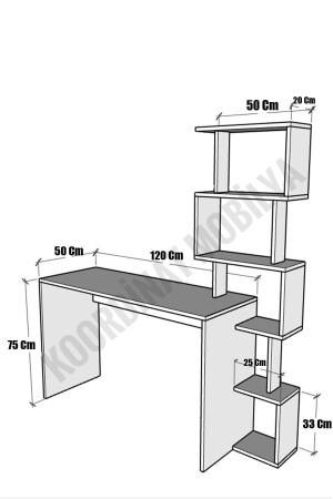 120x50 Praktischer Schreibtisch mit Bücherregal Weiß Schwarz Praktischer Schreibtisch - 6