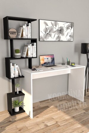 120x50 Praktischer Schreibtisch mit Bücherregal Weiß Schwarz Praktischer Schreibtisch - 4