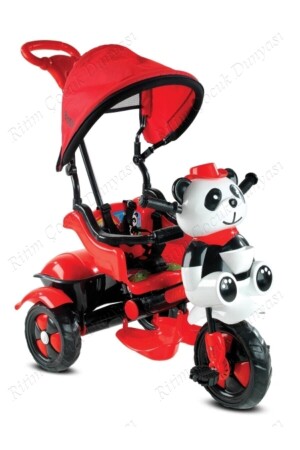 127 Panda Dreirad-Babyfahrrad mit Steuerung für Kinder im Alter von 1–2–3–4 Jahren – Rot-Schwarz Babyhope 127 Panda – Rot/Schwarz - 1