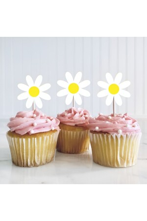 12er-Pack Cupcake-Stäbchen mit Gänseblümchen-Motiv - 2