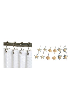 12'li Duş Perdesi Takma Halkası İstridye Figürlü JM-SCH004 - Bosphorus