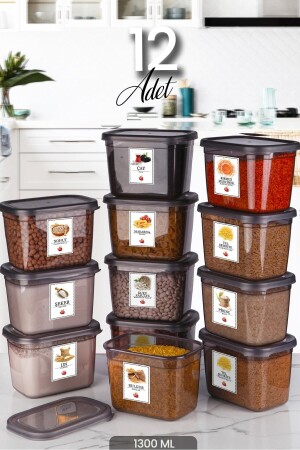12'li Etiketli Moly Dikdörtgen Saklama Kabı Seti 1300ml Kapaklı Kahvaltılık - Çoklu Set Yapılabilen MCH08484 - Kitchen Life
