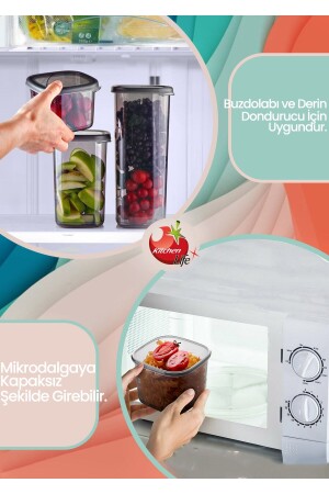 12'li Etiketli Moly Dikdörtgen Saklama Kabı Seti 1300ml Kapaklı Kahvaltılık - Çoklu Set Yapılabilen MCH08484 - 6