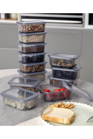 Set mit 12 VISTA Mehrzweck-Aufbewahrungsbehältern, Mikrowelle, Gefrierschrank, Frühstücks-Snackschüssel usw.Transparent-Anthrazit - Ecolux