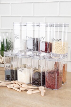 12'li Vakum Kapaklı Baharatlık Seti Kaşıklı Baharatlık Saklama Kabı Şeffaf Etiketli 300 ml DNS-12MİKA300 - DNS HOME