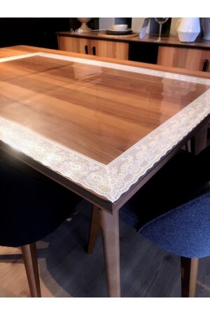 1.2mm Şeffaf Pvc Beyaz Dantelli Kalın Kaymaz Masa Örtüsü Muşamba Cam Mika Mutfak Salon Masa Örtüsü - Vexillum