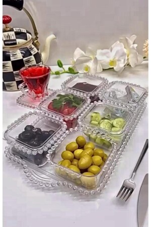 13 Parça Kristal Boncuklu Kahvaltılık Seti Büyük Boy Şeffaf Akrilik - Karçiçeği Home