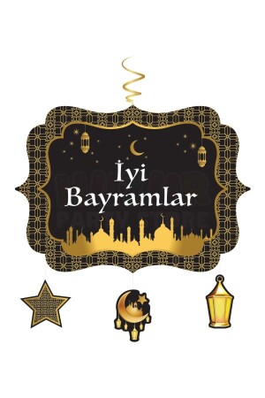 منز - عطلة سعيدة مكتوبة معلقة سقف مصباح العقاب زينة رمضان عيد 130x34 سم زينة دينية ذات موضوع إسلامي Gb HZRIYIBAYRAMLARGB - Huzur Party Store