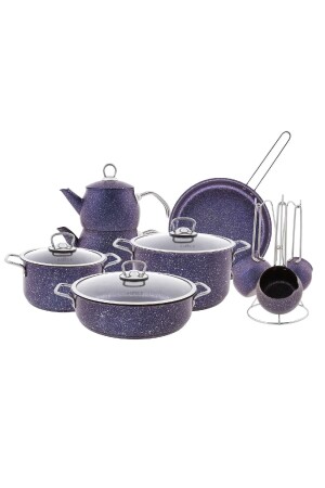 منز-بيغرانيت الفولاذ زائد 14 قطعة طعام المعدات الخفيفة مجموعة الأرجواني 153. 03. 08. 1602 - Karaca