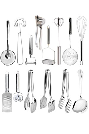 14-teiliges, wirtschaftliches Küchenutensilien-Set für die Zubereitung von Küchen, Sieb, Reibe, Schäler, Rührbesen, Sieb, Servierzange - Mirilliahome