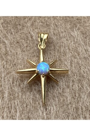 14 Ayar Altın Mavi Opal Taşlı Kuzey Yıldızı Kolye Ucu OTKYKU - 6