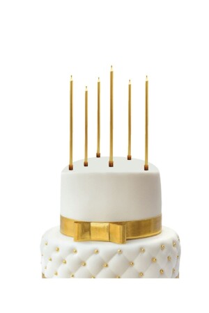 14 Cm Gold Varaklı Mum 6'lı Altın Sarısı Ince Uzun Doğum Günü Parti Süsü Pasta Yaş Mumu Ve Altlığı - 4