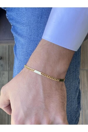 14 Karat Gold Herren-Gourmet-Kettenarmband mit rechteckiger Platte und Ecken - 1