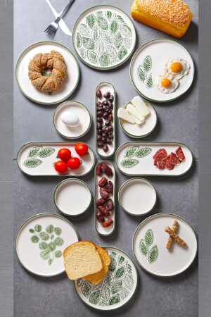 14 Parça 6 Kişilik Handmade Yaz Desen Kahvaltı Takımı - Lüx Kahvaltılık Sunum Seti - 1