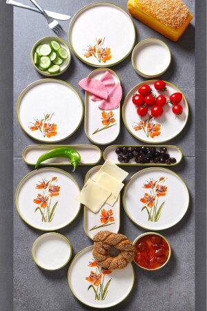 14 Parça 6 Kişilik Stackable Lilyum Kahvaltı Takımı Handmade Özel Tasarım Kahvaltı Seti - 1