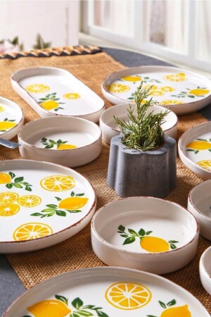 14 Parça 6 Kişilik Stackable Limon Desen Kahvaltı Takımı Handmade Özel Tasarım Kahvaltılık SrmkKahvaltı - 4