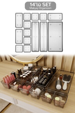 14 Parça Çekmece İçi Düzenleyici Set - Çok Amaçlı Masaüstü Organizer Siyah - Meleni Home