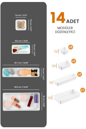 14 Parça Modüler Çekmece Içi Düzenleyici, Banyo Makyaj Ve Takı Düzenleyici - Ofis Masaüstü Organizer MCH-665 - 4