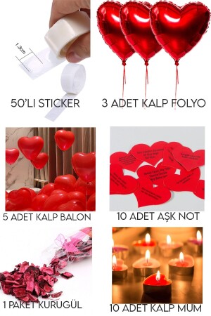14 Şubat Sevgililer Günü Romantik Oda Mekan Süsleme Özel Gün Yıldönümü Gül Kalp Balon Mum Süpriz Set - 2
