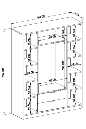 140 Cm Mat Beyaz 4 Kapılı 2 Çekmeceli Elbise Dolabı - Gardırop ÇD003 - 8