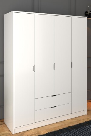 140 cm mattweißer Kleiderschrank mit 4 Türen und 2 Schubladen – Kleiderschrank ÇD003 - 4