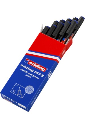 147 S Çok Amaçlı Asetat Kalemi - Permanent Kalem Silgili 0.3mm Mavi (10 Lu Paket) EDDING-ED14703 - 1