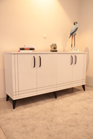 جهاز تلفزيون MNZ-Console وحدة بيضاء الجسم البيضاء الغطاء الأبيض خطوط الديكور غرفة المعيشة القناعة الحديثة 160 سم القناة البيضاء الج - KLT Modüler