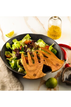 الخشب من الزيتون من النخاع المصنوع يدوياً سلطة خشبية تخدم الشوك 15 × 9 سم DCOW2PCS-SLT - Demy Craft