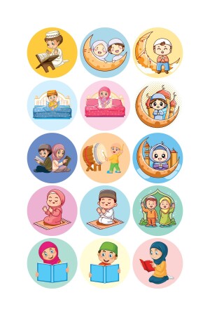 30 Adet Islami Ramazan Ayı Figürleri Temalı Çocuklar Için Eğitici Öğretici Sticker Etiket Seti 928605133 - 2