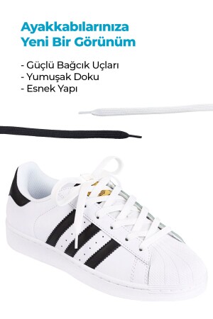 150 Cm Yassı Spor Ayakkabı Bağcık- Orijinal Sneakers Bağcığı- Bağ 1 Çift- Beyaz - 2