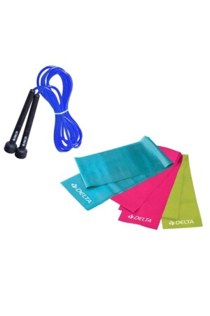 150 x 15 cm 3 'lü Pilates Bandı Lastiği Atlama İpi 4'lü Set BNT-İP-SET-23 - 1