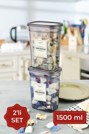 1500 مل من مجموعة من 2 حاويات تخزين مضغوطة مستطيلة بيجي (Anthracite PGGY2LI1500DTRJN) - Vienev