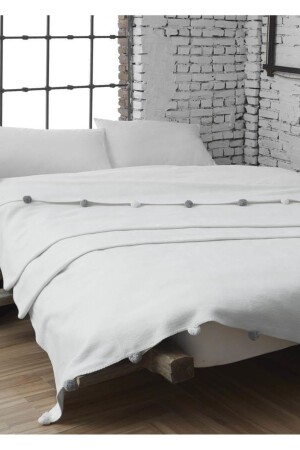 150x200 Tek Kişilik Ponponlu Pike Battaniye Krem URT-872.20001.024 - Dolce Bonita Home