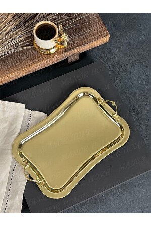 15*25cm Kulplu Gold Ince Italyan Sunum Tepsisi-tok Ağır Gold Kaplama Sunum Tepsisi MNR-TPSE101 - Manor Cam