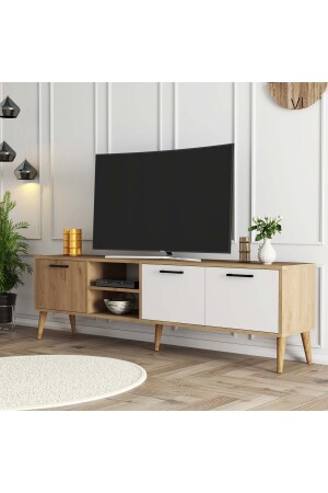 1585 Exxen 180 cm (Ahşap Ayaklı) Tv Ünitesi Sepet Beyaz - 3