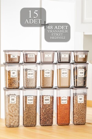 15'li Melly Baharatlık Erzak Saklama Kabı - Kapaklı Kare Baharat Takımı 5x(0,50 LT-1,10 LT-1,70 LT) MCH-742 - 2