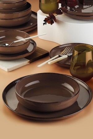 (منتز مودرن) عشاء (منتج لبن اللؤلؤة قهوة 16 قطعة لأربعة أشخاص (مود16YS730924) - Kütahya Porselen