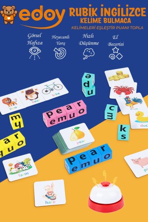 لعبة اللغز الإنجليزية من 16 كوب 40 بطاقة إنجليزية و أجراس لعبة تعليمية - edoy