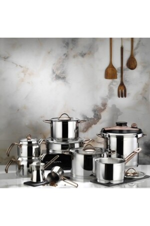 منز-البورتسلان ليندوس 16 قطعة فولاذ المعدة المعدة المعدة الذهبية CLKLDS16CYZBR - Kütahya Porselen