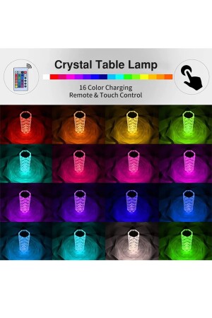 16-Farben-Touch-Kristall-LED-Tischlampe mit Fernbedienung, wiederaufladbare RGB-Atmosphärenlicht-Kristalllampe - 2