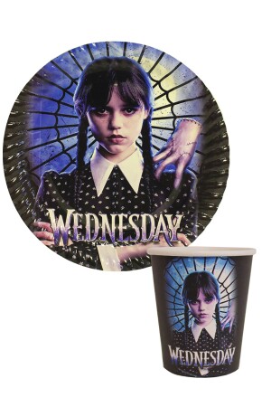 16 Kişilik Wednesday Tabak- Bardak Yazı Balon Seti- Addams Wednesday Parti Doğum Günü Parti Süsleri - 5