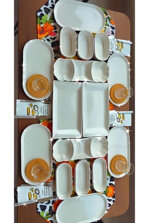 16 Parça Beyaz Kütahya 6 Kişilik Kahvaltı Takımı- Kahvaltı Seti ve Yemek Takımı - 1