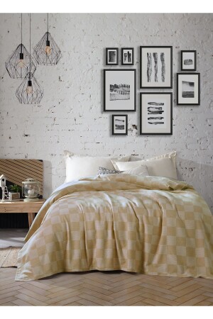 MNZ-16 الألوان متعددة الأغراض غطاء الأريكة المزدوجة 220 × 230 سم - نمط لوحة الشطرنج - Luxtex