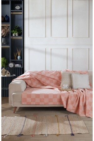 MNZ-16 الألوان متعددة الأغراض غطاء الأريكة المزدوجة 220 × 230 سم - نمط لوحة الشطرنج - Luxtex