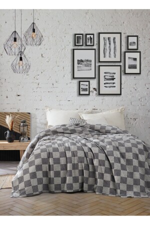 MNZ-16 الألوان متعددة الأغراض غطاء الأريكة المزدوجة 220 × 230 سم - نمط لوحة الشطرنج - Luxtex