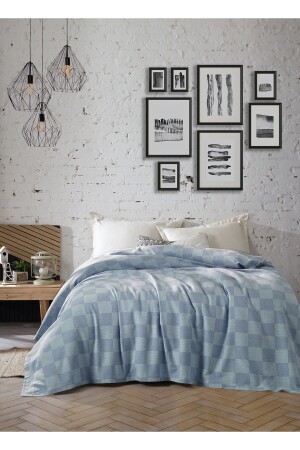 MNZ-16 الألوان متعددة الأغراض غطاء الأريكة المزدوجة 220 × 230 سم - نمط لوحة الشطرنج - Luxtex