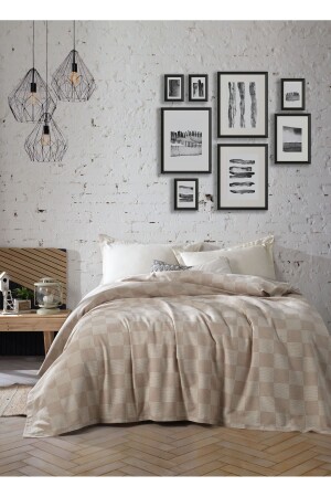 MNZ-16 الألوان متعددة الأغراض غطاء الأريكة المزدوجة 220 × 230 سم - نمط لوحة الشطرنج - Luxtex