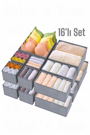 16-teiliges anthrazitfarbenes Kleiderschrank- und Schubladen-Organizer-Set für Kleidung, Socken und Aufbewahrungsboxen - 4